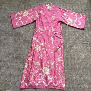 Natori Kimono Robe Womens Small Pink Floral Long Japanese Feminine *Missing Belt